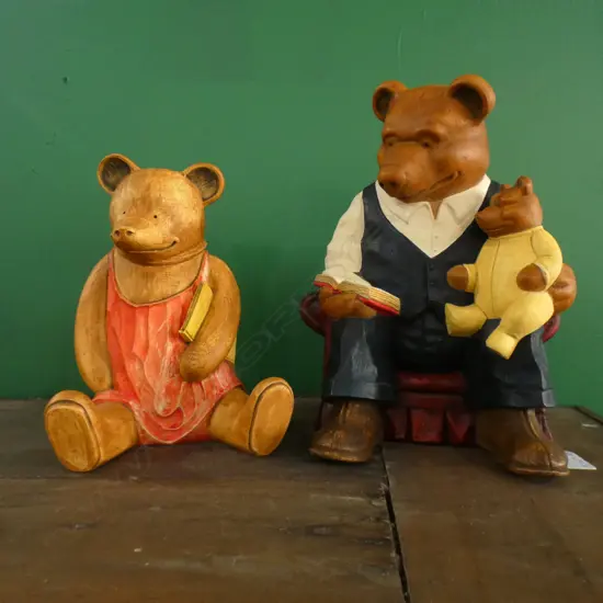 2 BRUIN CERAMICS BEARS; READING THEME H.230mm