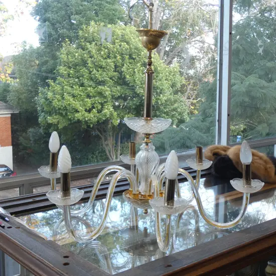 LG GLASS 6 ARM CANDLE CEILING LIGHT + PR GLASS CANDLE WALL SCONCES - AF Ex Sultan of Brunei