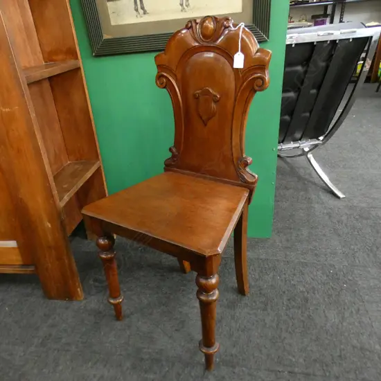 VICTORIAN MAHOGANY HALL CHAIR SHIELD BACK