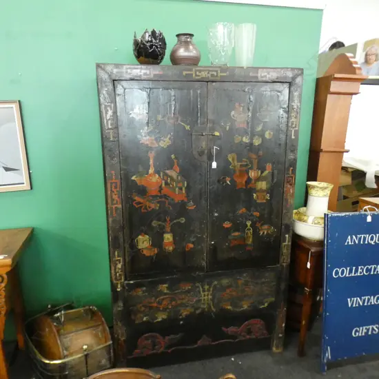 VINTAGE CHINESE BLACK LAQUER CABINET 1110x480x1780mm