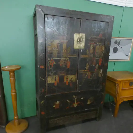 VINTAGE CHINESE BLACK LAQUER CABINET 1210x505x1910mm