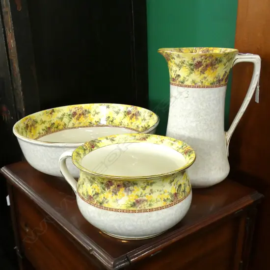 3 PCE ROYAL DOULTON TOILET SET; POTTY, JUG & LARGE BOWL  