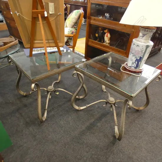 PR GLASS & METAL SQUARE SIDE TABLES 680mm sq