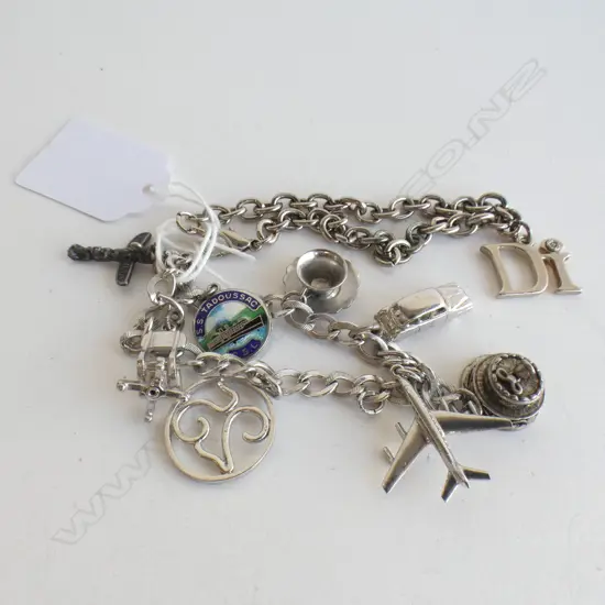 2 CHARM BRACELETS - ONE WITH 'DI' & ONE WITH ASST STG SILVER CHARMS