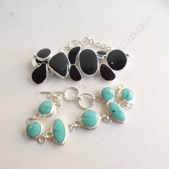 2 925 STG BRACELETS; TURQUOISE ? & BLACK STONE 40 GRAMS