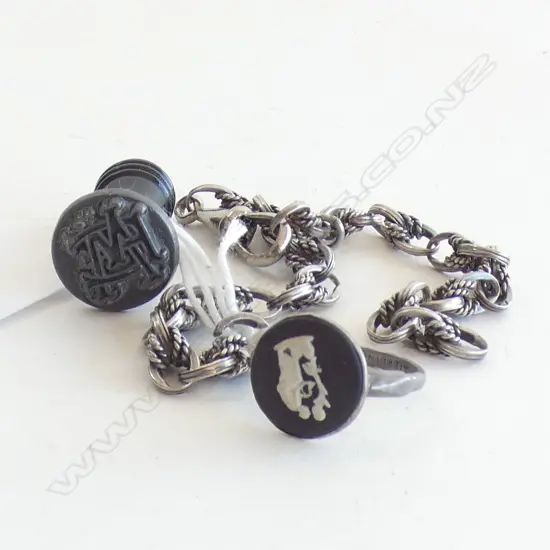 SILVER & BLACK JASPER CAMEO (WEDGWOOD STYLE)  RING, SILVER BRACELET &OLD SEAL