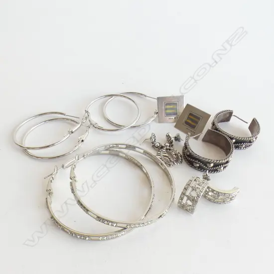BAG ASST EARRINGS INCL LG RHINESTONE HOOPS & STG SILVER