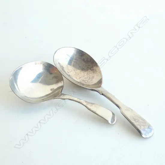2 GEORGIAN SILVER CADDY SPOONS; LONDON 1829, 1836