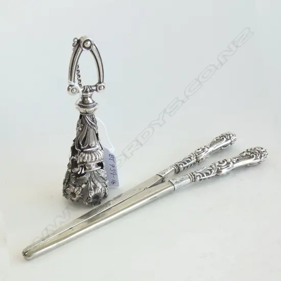 STG SILVER POSY HOLDER (C1850 - NO HALLMARKS) & STG SILVER GLOVE STRETCHERS BIRM 1900  102GMS