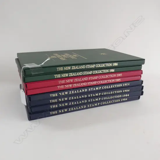 8 THE NZ COLLECTION STAMP BOOKS; 4x 1984, 2x 1985, 2x 1986 