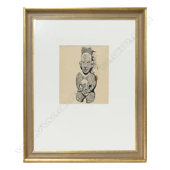ATTR. THEO SCHOON - MAORI FIGURE STUDY - INK ON PAPER 190 X 165MM