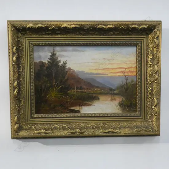 19THC ARTIST UNKNOWN VALLEY OF WAIHOU TE-AROHA 1888 OIL ON BOARD 155 x 230mm