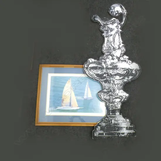 FRAMED PRINT OF STARS AND STRIPES +K Z 1 BY J CLIFFORD 420 X 580 MM + AMERICAS CUP C/BOARD CUT OUT A/F