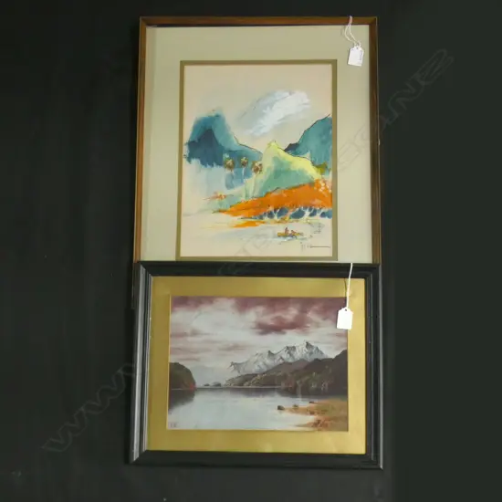 1 PASTEL  MOUNTAIN SCENE SIGNED 'IK' & WATERCOLOUR SCENE SIGNED (260 X 340MM)