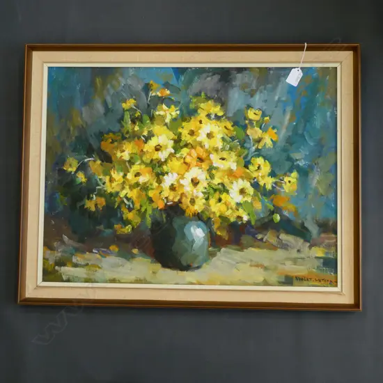 VIOLET WATSON OIL ON BOARD "FLOWERS IN VASE" 450 x 600mm five times winner of the Kelliher Award