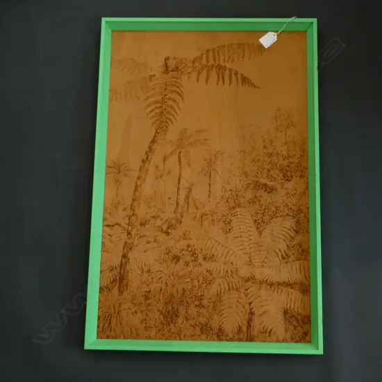 FRAMED POKERWORK OR PUNGA AND BUSH 440 x 660mm