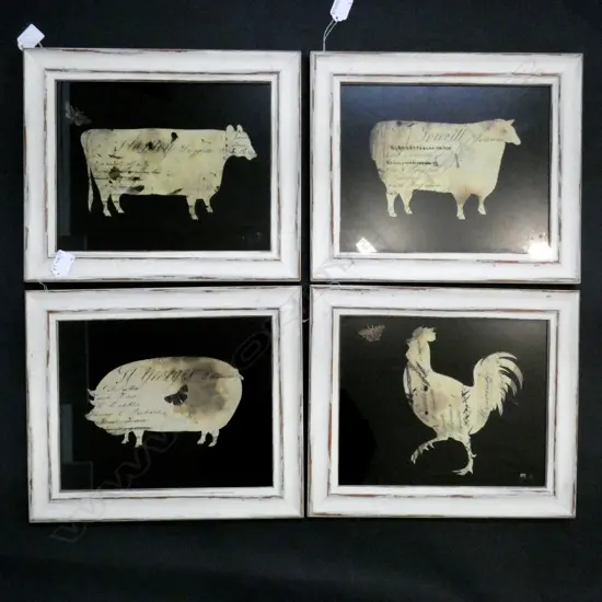 SET 4 COUNTRY STYLE ANIMAL SILHOUETTES; PIG, COW, SHEEP, ROOSTER230x290mm