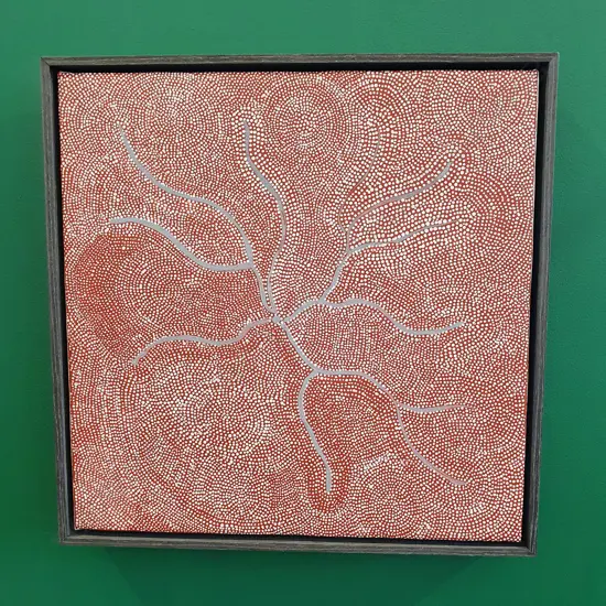 SIGNED BERNADINE ABORIGINAL DOT PAINTING 'WATER DREAMING' 360x360mm 