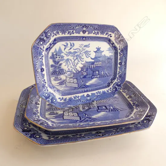 3 BURLEIGH WARE WILLOW RECTANGULAR ASHETTE PLATTERS 300x400mm