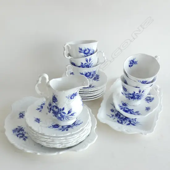ROYAL ALBERT 'CONNOISSEUR' TEA SET; 6 TRIOS, JUG, 3 ASST CAKE PLATES + SPARES