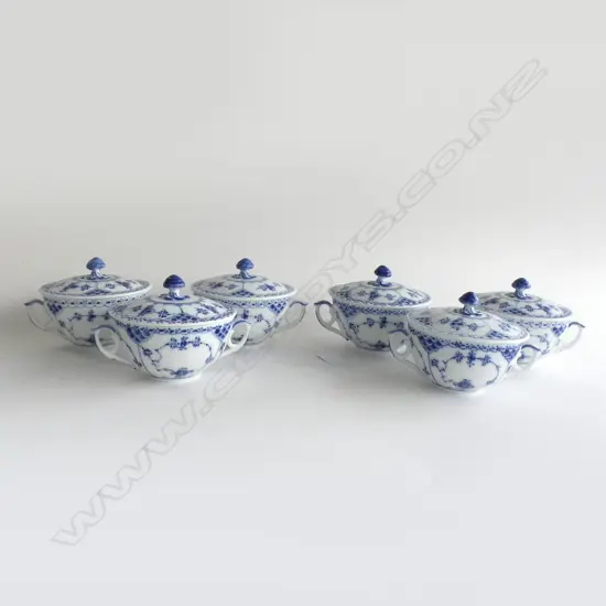 6 ROYAL COPENHAGEN BLUE LACE SOUP COUPES