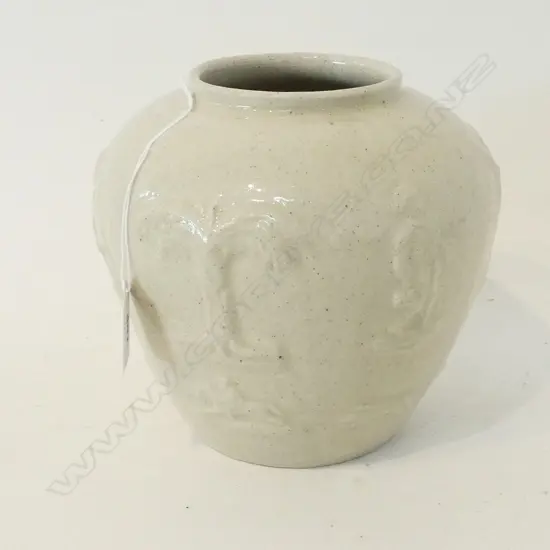 LUKE ADAMS RELIEF MOULDED VASE, BUFF BODY / CLEAR GLAZE H.160mm