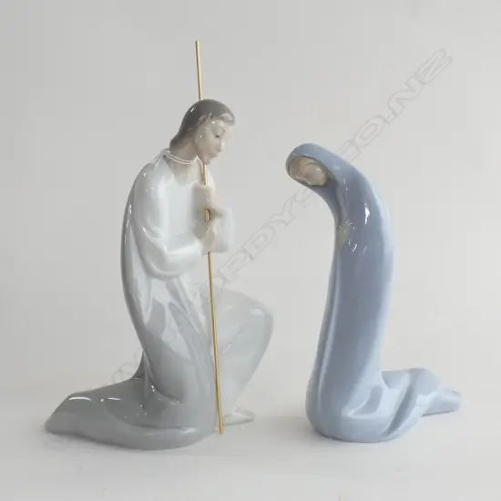 TWO LLADRO FIGURINES; MARY (H 160MM) & JOSEPH (H 235MM INCL STAFF)