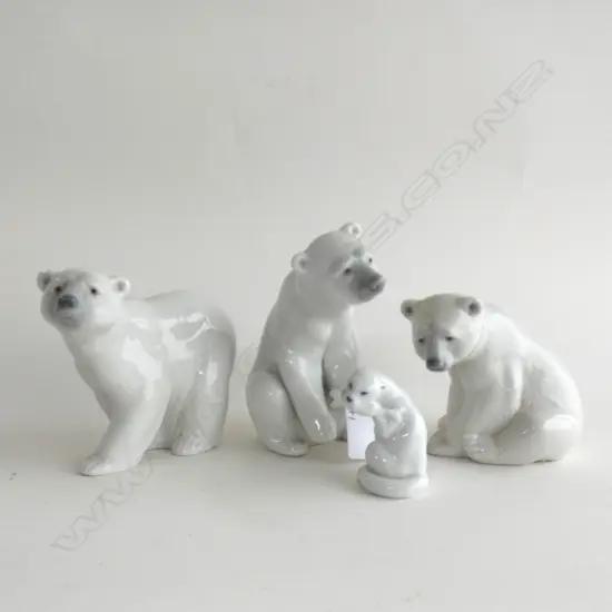 3 ASST LLADRO POLAR BEARS H 125MM + SM ROYAL COPENHAGEN SEAL WITH FISH 