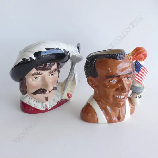 2 ROYAL DOULTON TOBY JUGS; JESSIE OWENS & CYRANO DE BERGERAC H.180mm