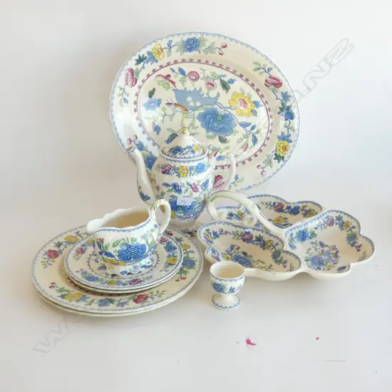 MASON REGENCY, PLATTER, 3 SECT DISH, 2 DINNER PLATES, 2 B& B, COFFEE POT (TINY SPOUT CHIP), JUG