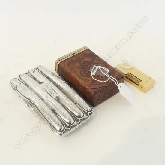 3 SMOKING RELATED ITEMS; SILVER POCKET CIGAR CANE, DUNHILL LIGHTER & CIG CASE