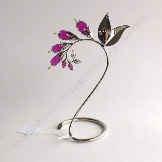 LG SWAROVSKI CRYSTAL FUCHSIA DACEA FLOWER WITH STAND H 200MM IN ORIGINAL BOX WITH SLEEVE