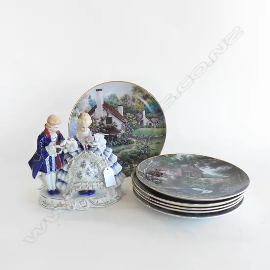 6 FRANKLIN MINT PLATES 205mm dia + DRESDEN STYLE COUPLE