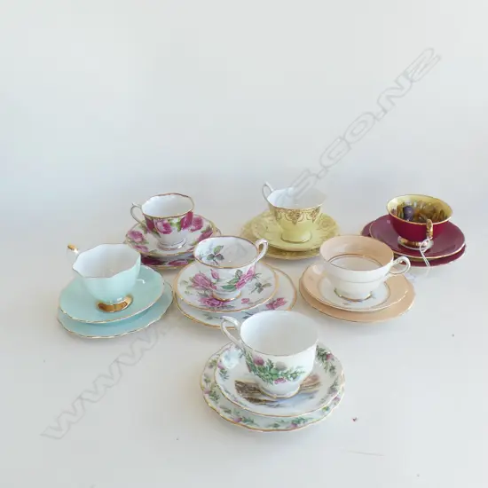 7 TRIOS: ROYAL ALBERT;  QUEEN ANNE,  PARAGON + AYNSLEY (AF HANDLE)