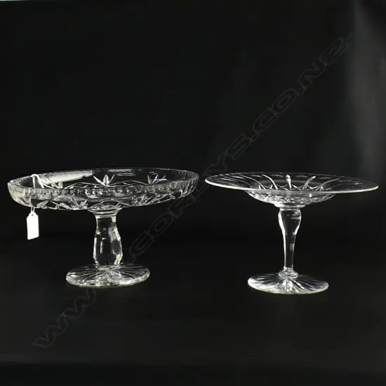 2 CUT CRYSTAL FOOTED PLATE CAKE STANDS DIA 235 & 205MM