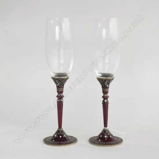 PR CHAMPAGNE FLUTES WITH ENAMELLED & BEADED STEMS 