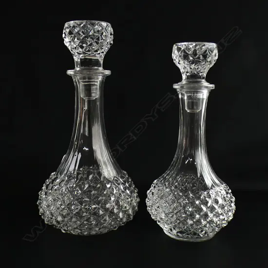 PR GRADUATED CUT GLASS DECANTERS H 250 & 275MM