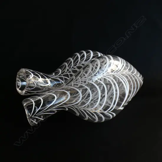 VICTORIAN HAND BLOWN NAILSEA GLASS WHITE SWIRL DOUBLE FLASK L 220MM