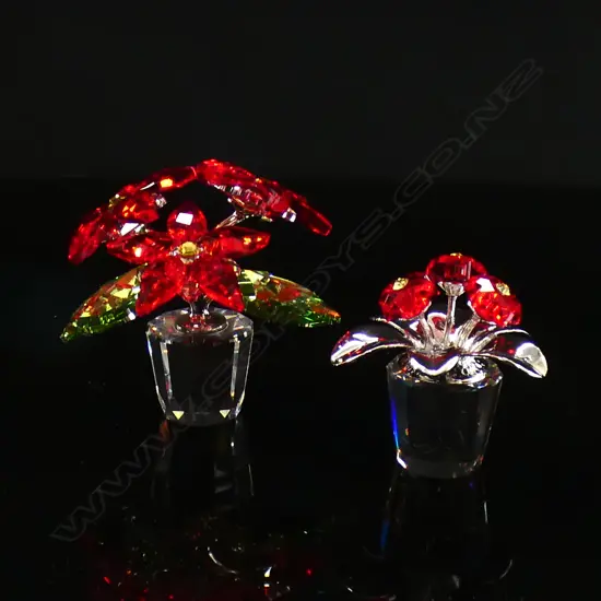 2 SWAROVSKI CRYSTAL POTS OF FLOWERS (H30MM & 45MM) BOTH IN ORIGINAL BOXES W SLEEVES