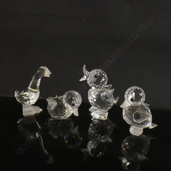 4 SM SWAROVSKI CRYSTAL BIRDS; GOOSE, DUCKLINGS; 1 STANDING, 1 SITTING & BIRD  (H43MM) EACH IN ORIGINAL BOX