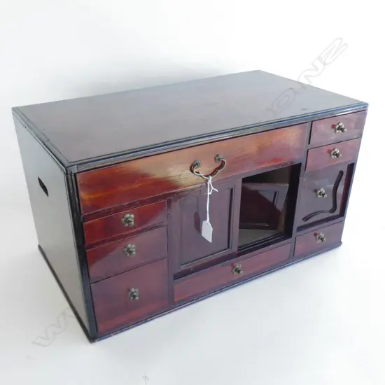 VINTAGE ORIENTAL COLLECTOR'S CHEST 8 DRAWERS 3 DOORS. 550x 320x310mm GOOD POLISH