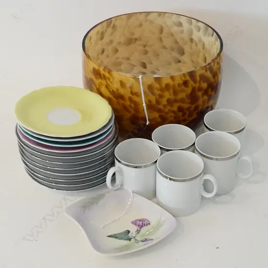 7 THOMAS DEMITASSE C/S + 4 OTHER + 2 PCES CARLTON WARE + GLASS VASE 185mm dia