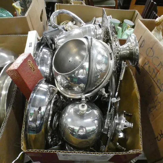 BOX LOT ASST. SILVER PLATE