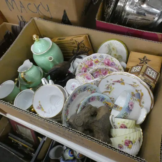 BOX LOT ASST. CHINA; TRIOS, PART COFFEE SETS ETC