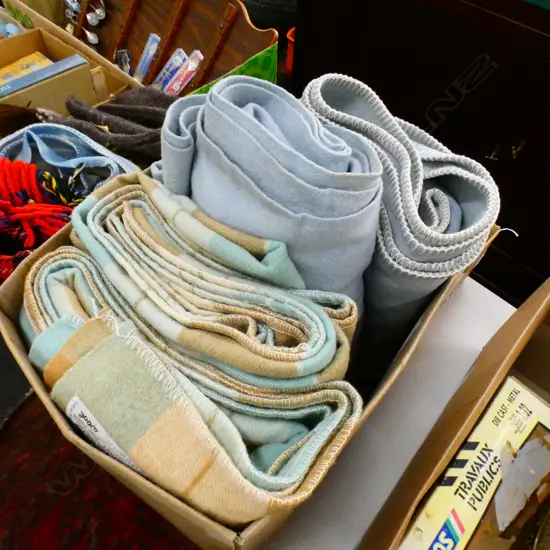 BOX LOT WOOLEN BLANKETS