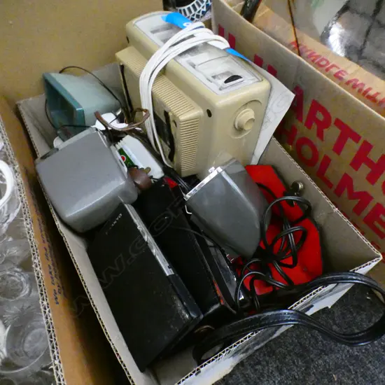 BOX LOT ASST. VINTAGE / RETRO RADIOS, CLOCKS ETC
