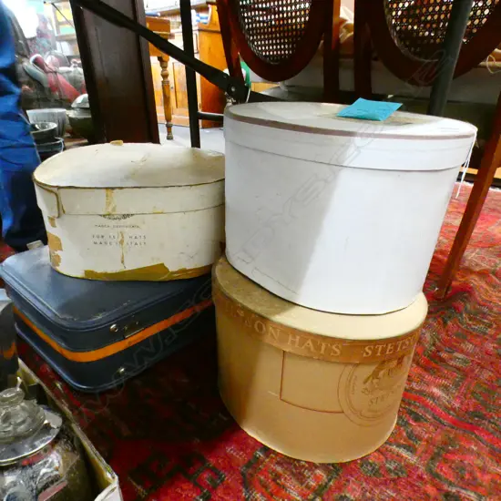 WOODROW & SONS TOP HAT + PR GLOVES & SPATS, ALL IN HAT BOX +suitcase etc