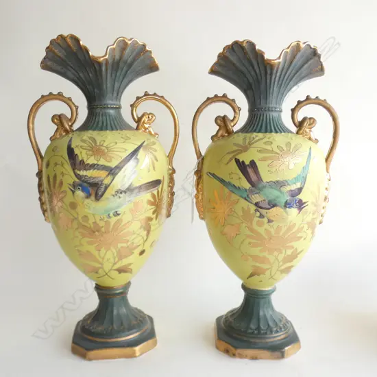 PR HAND PAINTED YELLOW VICTORIAN VASES H.400mm