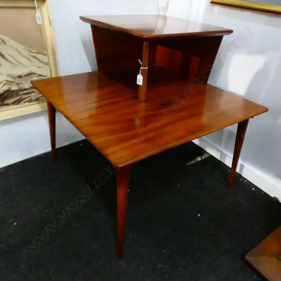 MODERN TWO LEVEL MAHOGANY COFFEE TABLE, 670 x 670mm