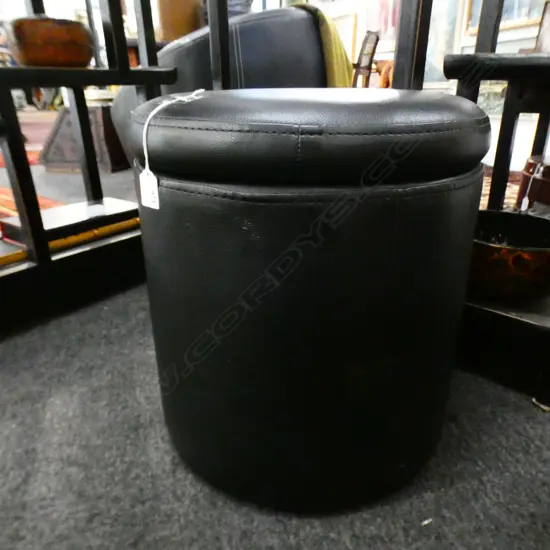 BLACK VINYL STORAGE STOOL H.430mm 390mm dia